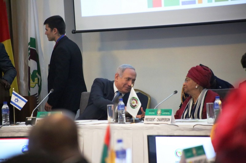 President Sirleaf comparing notes with Israeli Prime Minister Netanyahu at the 51st Session of ECOWAS Summit